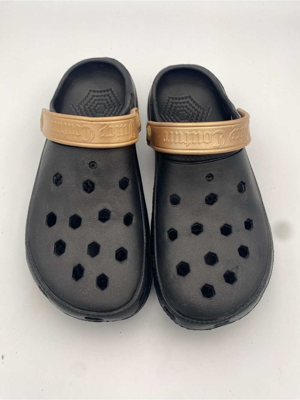 Classic black clog sandals with juicy couture gold strap size 10